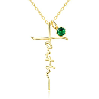 Faith Necklace White/Rose/Gold Birthday Gifts for Wife Her - color: 14K Gold-05-May