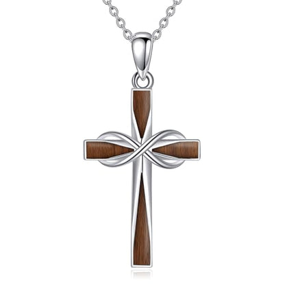 ONEFINITY Cross Necklace 925 Sterling Silver Cross Pendant Religious Jewelry Gifts - style: wood