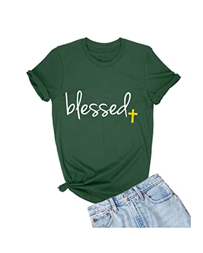 Go All Out Adult Blessed Cross Jesus Christian Gift T-Shirt - color: Forest Green, size: XX-Large