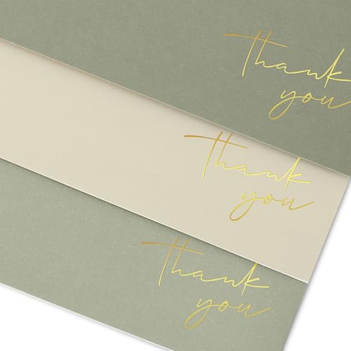 ZICOTO Beautiful Thank You Cards Set of 30 With Envelopes and Stickers - color: Mossgreen