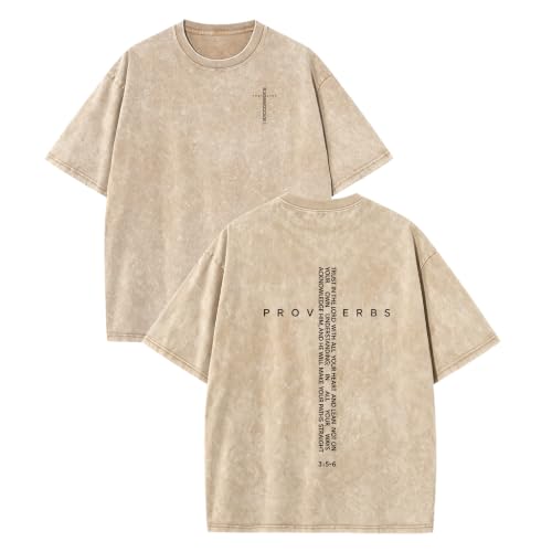 Proverbs 3:5-6 Faith Oversized T Shirt Vintage Acid Wash Double Sided Christian Graphic Tee - color: Apricot, size: XX-Large