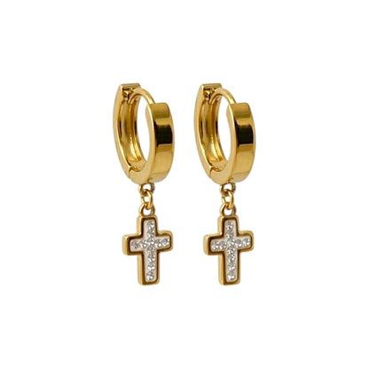 14k Gold Plated Stainless Steel Dangle Hoop Earrings for Women, Hypoallergenic, Water and Tarnish Resistant
