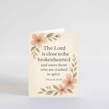 PICTURE THIS PRINTS Psalm 34:18 Prayer Encouragement with Bible Verse Greeting Card, Christian Comfort Sympathy Card, Religious Thinking of You Greeting, Comes with Envelope (5x7”)