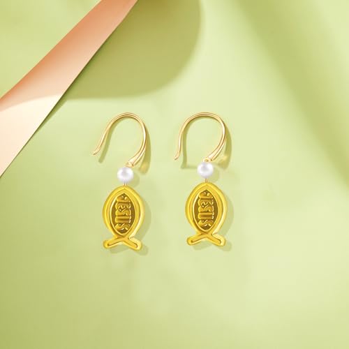 100pcs Jesus Fish Spacer Beads Religious Charm Beads Tibetan Alloy Christian Fish Shape Loose Beads for DIY Bracelet Necklace Jewelry Making Supplies - color: Antique Golden