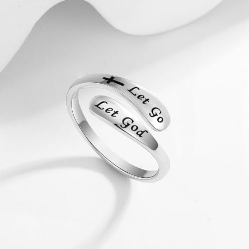 925 Sterling Silver Inspirational Adjustable Rings - Personality Encouragement Jewelry Gift For Women - style: Let Go Let God