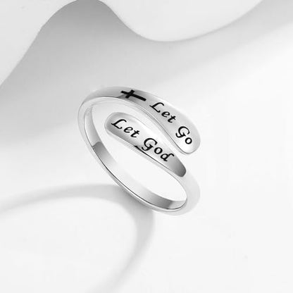 925 Sterling Silver Inspirational Adjustable Rings - Personality Encouragement Jewelry Gift For Women - style: Let Go Let God