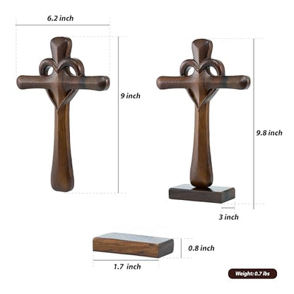 DAICAT - Hand-carved Wooden Cross Wall Decor, 10 Inch Tall Larger Cross for Home Decor, Cross Decor for Wall, Hand made Wood Crosses Wall and Table, Wedding Gifts for Couple (No 5)