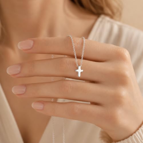 Dainty Tiny Cross Necklace for Women, Stainless Steel Rolo Chain Minimalist Mini Cross Pendant Necklace, Adjustable Simple Faith Christian Jewelry Gift for Women Teen Girls Her