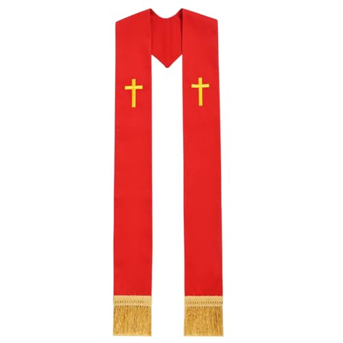 BLESSUME Church Clergy Pastor Cross Embroidered Stole - color: Red 11