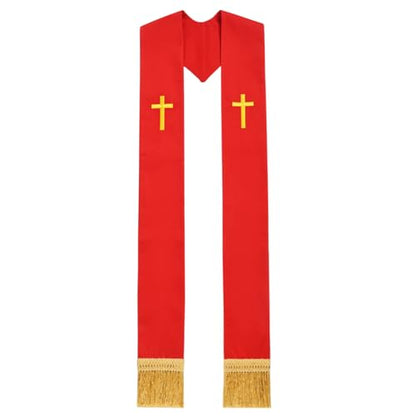 BLESSUME Church Clergy Pastor Cross Embroidered Stole - color: Red 11