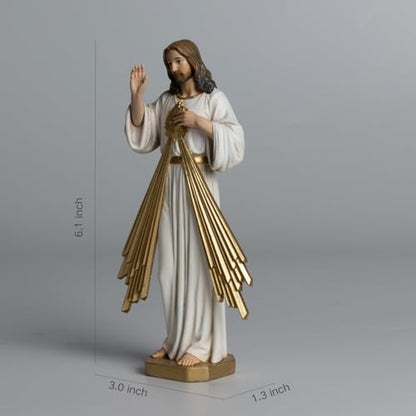 BC Catholic Divine Mercy Statue, 6" H Jesus Christ Figure, Catholic Figurine, Religious Gift, Handpainted Renaissance Sculpture Purity & Grace Collection from Buildclassic (Gold &White) - color: Gold&white Divine Mercy