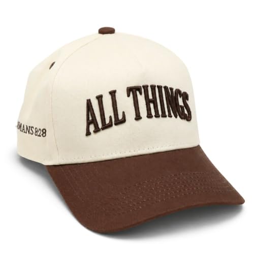 Faith Series 2-Tone Trucker Hat – Christian Faith-Based Cap with Bible Verse Detail - color: All Things | Romans 8:28 | Brown