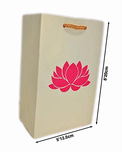 Desi Favors Lotus Gift Bags - Lotus Printed Paper for Christmas, Weddings, Birthday,s Pooja/puja Return Gifts Shagun Gift Bags - 7.4x4.7x3.14 Inch (Pack of 8) - style: Pearl White (Pink Lotus)