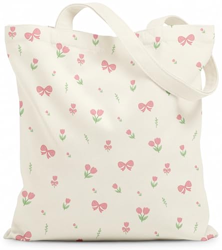 Canvas Tote Bag for Women with Zipper Cute - color: Bow Floral