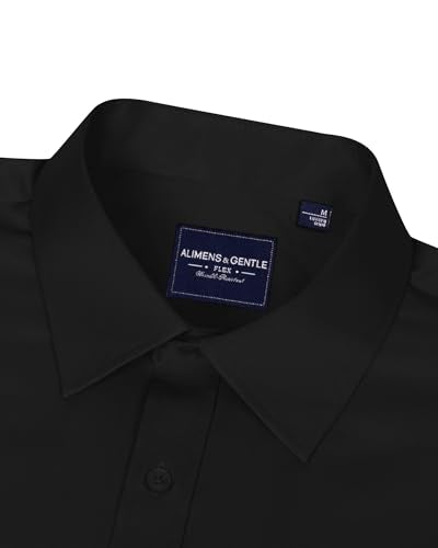 Alimens & Gentle Men's Dress Shirts Long Sleeve Wrinkle-Free Stretch Shirts Solid Formal Button Down Shirt with Pocket - color: Black, size: Large