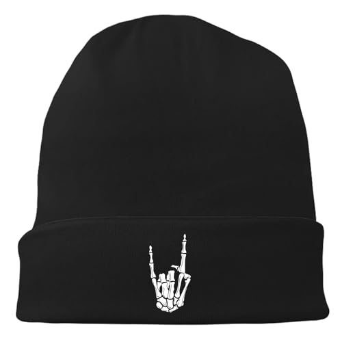 Black Flexible Classic Adult Beanie Cap for Men Women - Warm Knitted Hat for Winter, Chemo Cap Headwear - color: Skull Finger