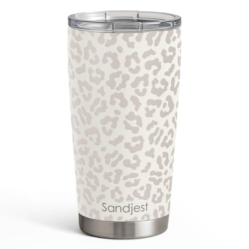 SANDJEST Leopard Print Tumbler 20oz Stainless Steel Insulated, Beige Leopard Travel Coffee Cup, Bow Gifts for Women Girls Teen, Birthday Christmas - color: Beige Leopard