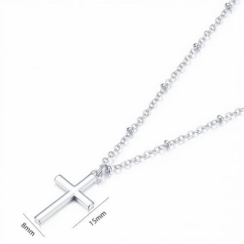 S925 Sterling Silver Over Cross Necklace for Women 1.5mm Bead Chain
