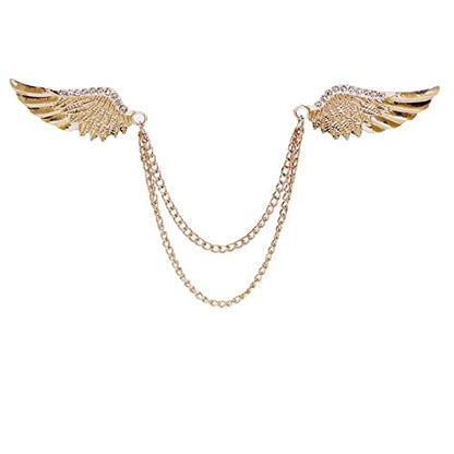 WCRAZYE Shiny Rhinestone Metal Feather Lapel Pin Angel Wings Tassel Chain Brooch Collar Pins for Women Girls Men's Animal Eagle Pin Suit Sweater Shawl Coat Breastpin Accessories - color: Gold Wings Pins