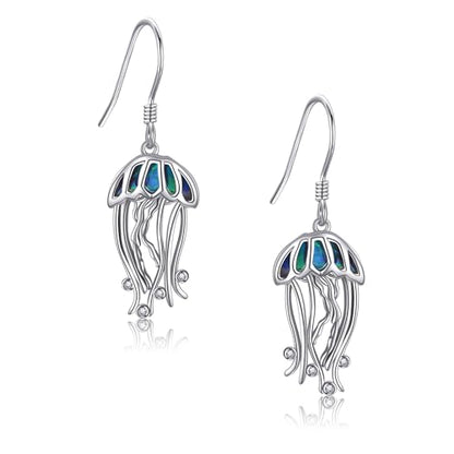 Crab/Mushroom/Lobster/Bat/Angler Fish/Tiger/Elephant/Jellyfish/Flamingo/Scorpion Earrings Dangling Sterling Silver Created Blue Opal Earrings Jewelry Gifts for Women Girls… - style: Jellyfish