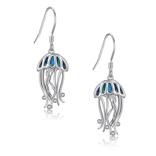 Crab/Mushroom/Lobster/Bat/Angler Fish/Tiger/Elephant/Jellyfish/Flamingo/Scorpion Earrings Dangling Sterling Silver Created Blue Opal Earrings Jewelry Gifts for Women Girls… - style: Jellyfish