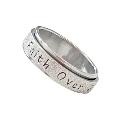 Inspirational Anxiety Relief Fidget Spinner Stackable Finger Rings for Women Men Just Breathe Let Them for Women Men Jewelry Dull Polish Titanium Steel Birthday Wedding - color: Faith(can spinner)