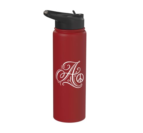 fancy Italic script Initial Letter A minimalist peace symbol Stainless Steel Insulated Water Bottle - color: Red