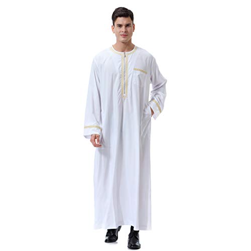 Lenmipot Men's Muslim Clothes Durable Kaftan Robe Dubai Long Gown Ethnic Clothes,1pc Soft Robe - color: A White, size: Small