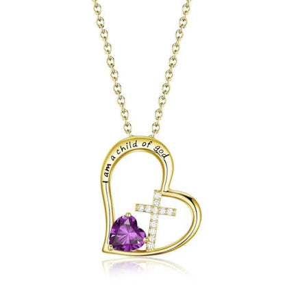 Birthstone Cross Necklace for Girls, Child of God Cross Gifts Jewelry - color: 02. Feb, style: 02. Yellow color
