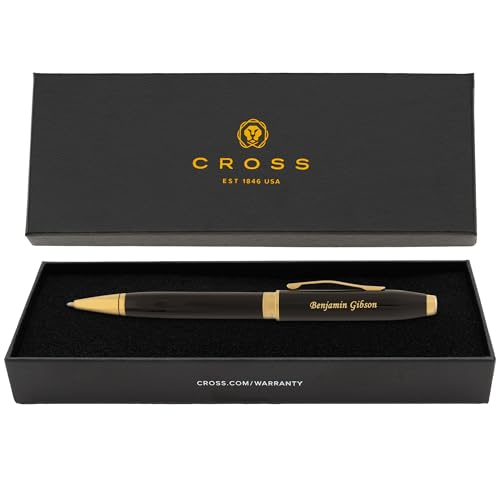 Personalized Cross Foundry Ballpoint Pen | Engraved Black Lacquer with PVD Gold Appointments | Executive Cross Ballpoint for Senior Executives, Corporate Awards, and Milestone Occasions - color: Black