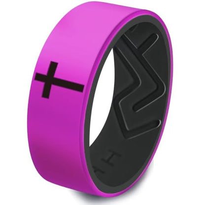 XAHH 2PCS Silicone Ring Set for Men Women,Classical Simple Christian Cross Religious Couple Rubber Wedding Bands - style: Red Purple