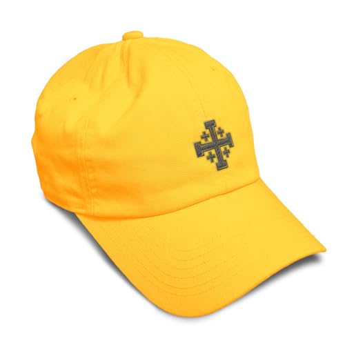 Custom Soft Baseball Cap Jerusalem Cross Crusader Jesus Christ God - color: Golden Yellow Design Only
