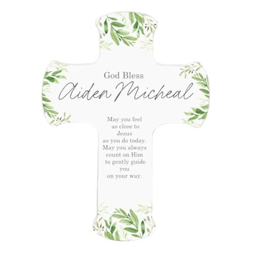Personalization Universe Botanical Baby Custom Name and Sentiment Wall Cross - Personalized Wood Wall Decor for Nursery, Baby Shower, Baptism, or First Communion Gift, Boys and Girls - 8" x12 - size: 12"L x 8"W