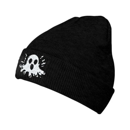 Black Beanie Hat for Men Women Embroidered Knit Winter Beanies Cap - color: Ghost