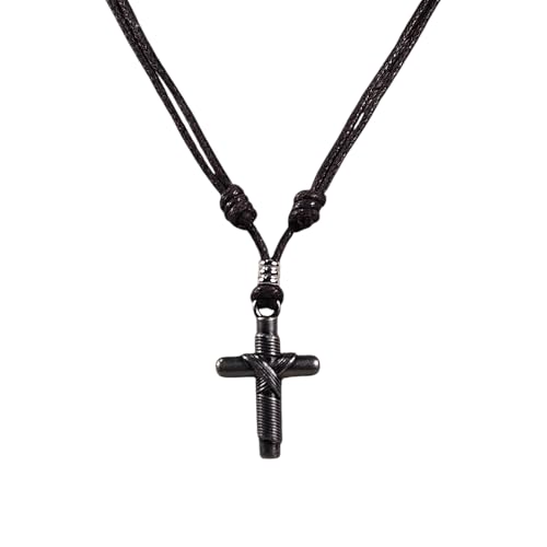 BlueRica Wrapped Cross on Adjustable Cord Necklace - color: Brown