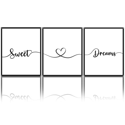 Bnesi Large 3 PCS Bedroom Wall Decoration Sweet Dream Metal Sign Bedroom Wall Decor Set Black And White Wall Art for Bedroom Wall Decor Above Bed Unique Wall Art (Dream) - color: Dream