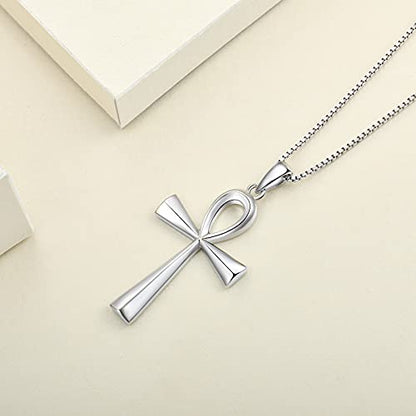 YL Cross Necklace 925 Sterling Silver Infinity Pendant Ankh Criss Jewelry for Women - color: E: ankh