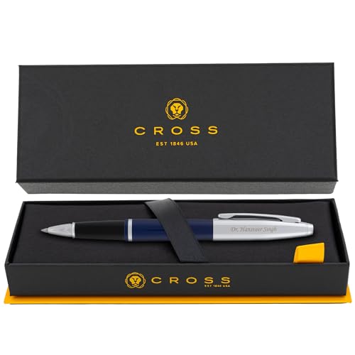 Cross Calais Personalized Rollerball Pen in Blue Lacquer with Chrome Trim - color: Blue Rollerball Pen