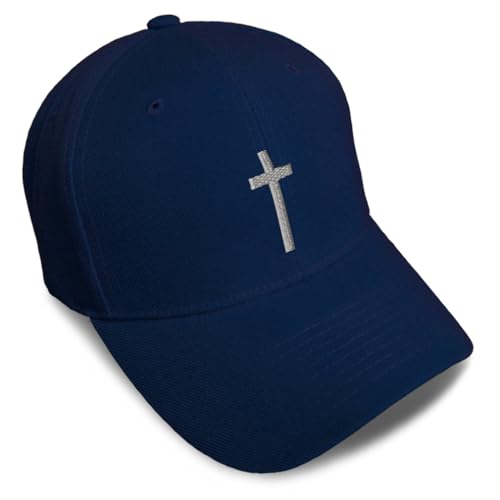 Custom Baseball Cap Cross Silver Christ Jesus God Faith Christian Hats - color: Navy Design Only