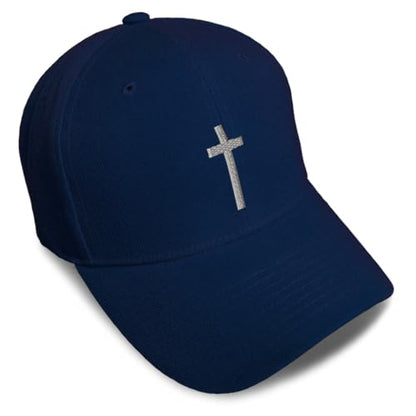 Custom Baseball Cap Cross Silver Christ Jesus God Faith Christian Hats - color: Navy Design Only