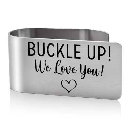 Buckle Up We Love You Visor Clip for Cars, Car Charm Gifts for Women Men Mom, Drive Safe Car Accessories Gifts for Husband Dad Son Grandpa Drivers Friends Family, Fathers Day Birthday Present - color: Silver