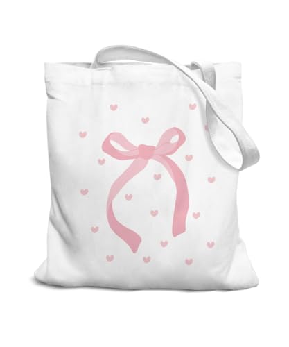 Coquette Bow Bible Canvas Tote Bag for Women Teens Teen Girls, Pink Bow Girls Tote Bag, Coquette Gifts - color: Pink Bow
