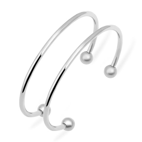 Stainless Steel Simple Cuff Bangle Bracelets for Women Gold/Silver/Rose Gold Plated Torque Bangles 3mm Stacking Open Cuff Bangles 2 Pcs/lot Gifts Jewelry for Women Men (Inner=60mm) - color: Steel tone, size: Inner Dia=65mm