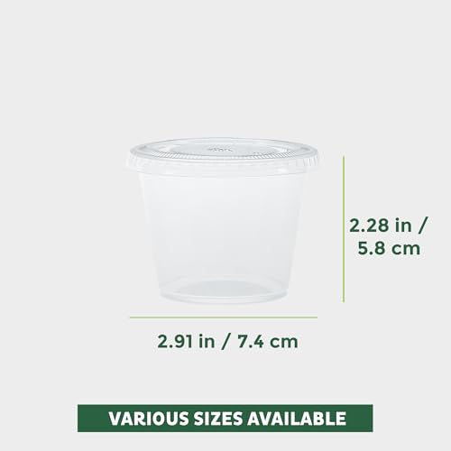 Freshware Plastic Portion Cups with Lids [5.5 Ounce, 100 Sets] Souffle Cups, Jello Shot Cups, Condiment Sauce Containers For Sampling, Sauce, Snack or Dressing - size: 5.5 oz - 100 sets