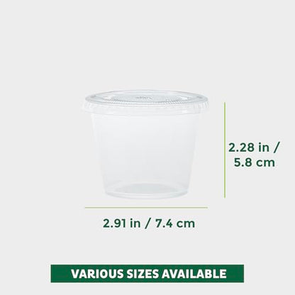 Freshware Plastic Portion Cups with Lids [5.5 Ounce, 100 Sets] Souffle Cups, Jello Shot Cups, Condiment Sauce Containers For Sampling, Sauce, Snack or Dressing - size: 5.5 oz - 100 sets