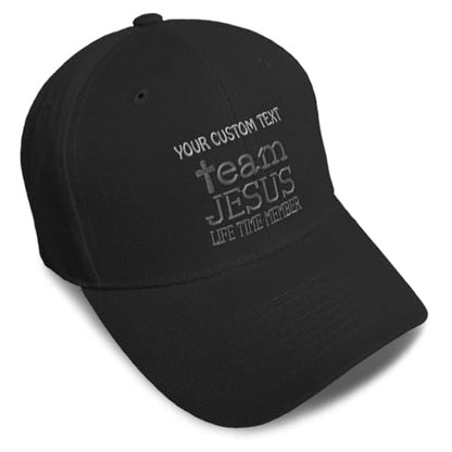 Custom Baseball Cap Team Jesus Life Time Member Christian God - color: Black Personalized Text Here