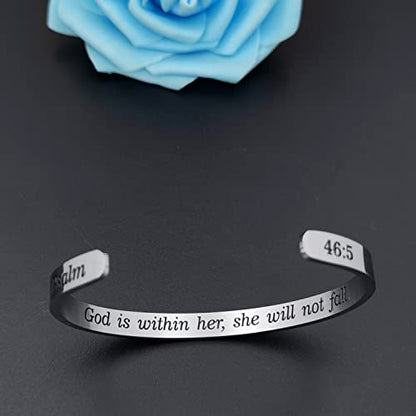 MUERDOU Inspirational Cuff Bracelet Bangle for Women Christian Bible Verse Bracelet Prayer Faith Religious Stainless Steel Bangle Gifts for Her - style: God is within her,she will not fall