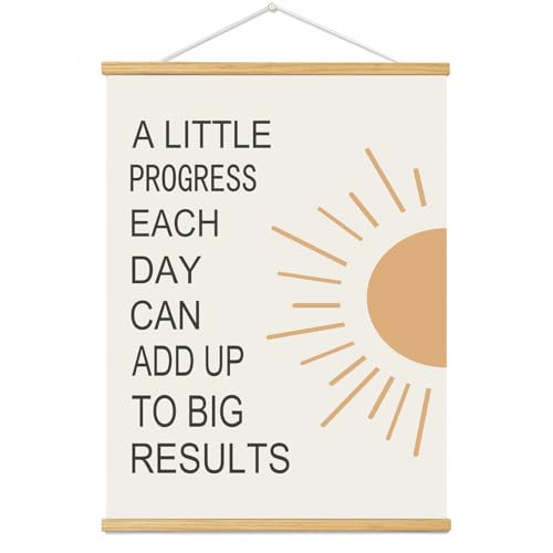 BAEMEFLE Positive Affirmations Inspirational Sunshine Wall Art, Boho Classroom Decor, Therapy Office & Classroom A Little Progress Each Day Add Up to Big Results Motivational Poster Hanger Frame for Kids Room Nursery Playroom Decor, 12x16 Inch (sun, 16"L