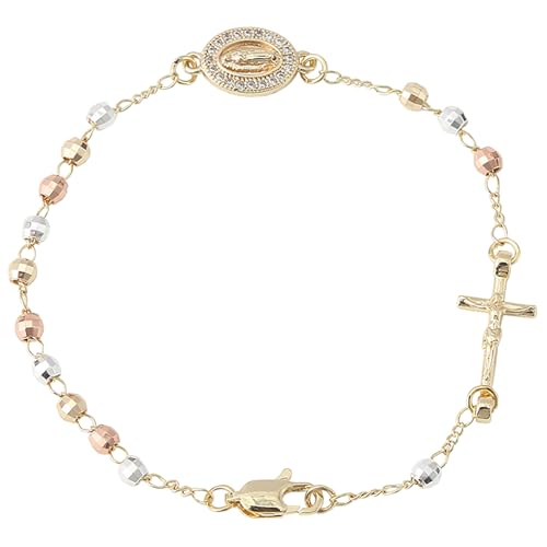 Ladies' Religious Gift Rose Bracelet, Cross Set Bead Bracelet