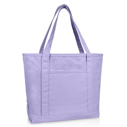 DALIX 20" Solid Color Cotton Canvas Shopping Tote Bag in Lavender - color: Lavender